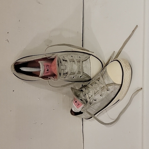 CONVERSE ALL STAR DOUBLE TONGUE SILVER SPARKLE SNEAKERS (sz‎ 3) - Picture 1 of 6